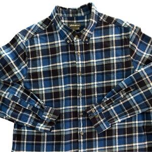 Men’s Eddie Bauer Field Flannel Button Down size XL  Black/Blue/White Plaid